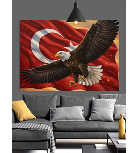 Türk Bayrağı Kartal Gücü Dekoratif Kanvas - Mdf Ahşap Tablo