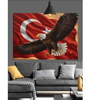 Türk Bayrağı Kartal Gücü Dekoratif Kanvas - Mdf Ahşap Tablo