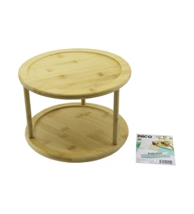 2 KATLI YUVARLAK=24.5CM DÖNER TABLALI AHŞAP BAMBU SUNUM TEPSİSİ - MİNİ SOFRA (4767)