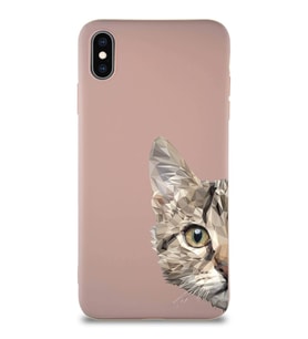 Apple iPhone XS Max Soft Premier Kapak Catface Tasarımlı Silikon Kılıf - Pudra (Şeffaf)