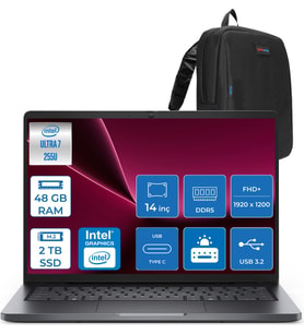 Dell Pro 14 Intel Core 7 255U 48GB Ddr5 2tb SSD Intel Graphics 14" Fhd+ IPS 300NITS Ubuntu Taşınabilir Bilgisayar PC14250BTO107F19 + Zettaçanta