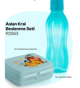 Aslan Kral Beslenme Seti Sandviç Kutusu ve 500 ml Şişe Mavi