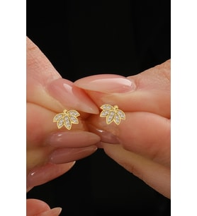 Gümüş altın yaldızlı zirkon taşlı lotus çiçeği küpe  SGTL12845GOLD