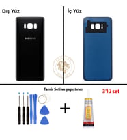 Samsung Galaxy S8 Plus Siyah Renk Arka Kapak + Tamir Seti + B7000 Yapıştırıcı Arka Cam Batarya Kapağı Pil Kapağı Lazer Kesim Back Cover Galaxy S8 Plus Uyumlu