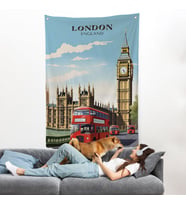 Londra Şehir Manzarası ve Kırmızı Otobüs Duvar Örtüsü-7712