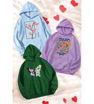 3'lu Paket Baskılı Oversize Unisex Sweatshirt (Bebe Mavi)