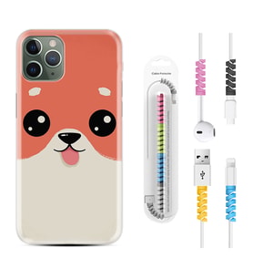 Apple iPhone 11 12 13 14 Pro Max Kılıf Kablo Koruma Spiral Silikon Sevimli Köpek 1731