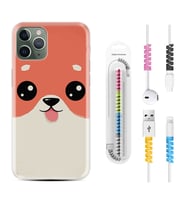 Apple iPhone 11 12 13 14 Pro Max Kılıf Kablo Koruma Spiral Silikon Sevimli Köpek 1731