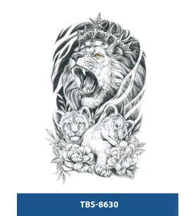 TBS-8630 ORTA BOY KRAL ASLAN VE YAVRULARI DESEN GEÇİCİ DÖVME-TATTO