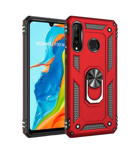 Huawei P30 Lite Kılıf Metal For Car Yüzüklü Standlı Military Ring Serisi (Kırmızı)