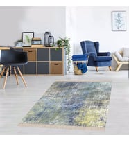 Batik Desenli Renk Geçişli Dijital Baskı Yıkanabilir Kaymaz Taban Salon Halısı ve Yolluk (Mavi)