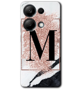 Poco M6 Pro Kılıf HD Desen Baskılı Kılıf - Pembe Mermer Desenli M Harfi