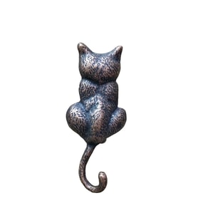 Antika Tarz Dekoratif Pirinç Kedi Sırt Kapı Tokmağı, Taktak - 160x65mm, Oksit