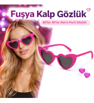 Fuşya Pembe Retro Kalp Gözlük – 80’ler 90’lar Stil Parti Gözlüğü