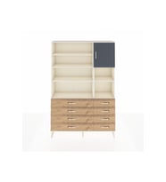 Arges Dolap 8 Raflı 8 Çekmeceli Tek Kapaklı  132x30x195 Aytaşı-Antrasit/Çam