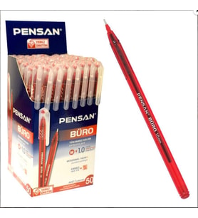 Tükenmez Kalem 10 Adet Kırmızı Renk 1.0mm Büro Tipi Ballpoint Pensan Büro Tükenmez Kalem 10 Adet Kırmızı Renk 1.0mm 2270 (Karışık)