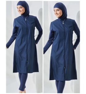 Allsea 3075 Lacivert 2 Li Kollar Lycralı Tam Boy Tesettür Mayo