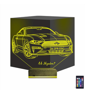 Luvivia Spor Araba Mustang Kişiye Özel 3D Lamba - Masa Gece Lambası