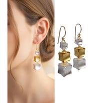Gümüş El Yapımı Hand Made Gold Üçlü Küp Tasarım Kadın Küpe Doğum Günü Hediye (Gümüş Gri)