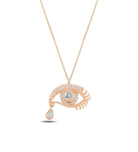 Zirkon Taşlı Rose Göz Model Kadın Gümüş Kolye Gklgozmodl5-ros