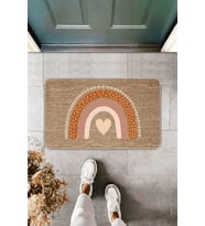 Bej Modern Love Kalp Desenli Kapı Önü Paspası KP11