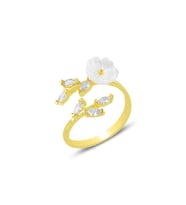 Gümüş altın yaldızlı zirkon ve sedef taşlı yapraklı Prunus dulcis (badem çiçeği) yüzük SGTL12292GOLD (Rose)