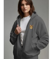 Kadın Bengal Kedisi Baskılı Tam Boy Fermuarlı Hoodie – Oversize (Gri)