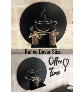 Numa Concept  Coffee Time Raf Ve Duvar Süsü - Lazer Kesim Ahşap Duvar Rafı - Mumluk (Siyah)