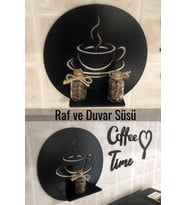 Numa Concept  Coffee Time Raf Ve Duvar Süsü - Lazer Kesim Ahşap Duvar Rafı - Mumluk (Siyah)