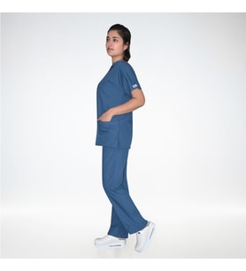 Unisex Petrol Mavisi Terikoton  Scrubs Doktor Hemşire Alt Üst Takım
