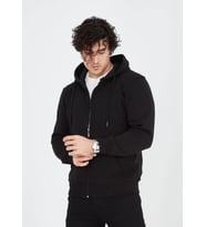 Unisex Tam Fermuarlı Kapşonlu SweatShirt - Siyah