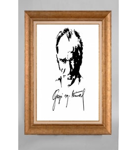 EV İŞYERİ OFİS İÇİN ALTIN ÇERÇEVELİ PASPARTULU ATATÜRK TABLO S470
