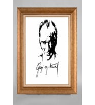 EV İŞYERİ OFİS İÇİN ALTIN ÇERÇEVELİ PASPARTULU ATATÜRK TABLO S470