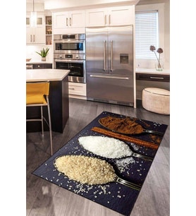 Kahve Kaymaz Tabanlı 3D Baharat Desenli Mutfak Halısı AR1265