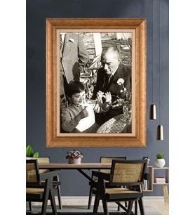 Altın Varaklı Çerçeveli Paspartulu Atatürk Tablo DC1308 (Gold)