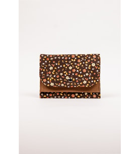 Kadın Kumaş Cüzdan Çiçek Desenli Çift Bölmeli Çıtçıtlı 18x13 cm