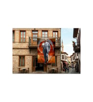 Atatürk Baston Ve Fotor Şapkasiyla Poster Bayrak Premium Raşel Kumaş 300x450cm ATA74
