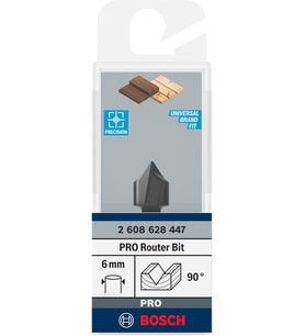 V-Oluk Freze Standart, Ahşap için, 6 mm Şaftlı D1 12,7 mm, U 12,7 mm, G 45 mm, 90°