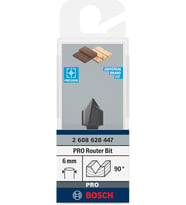 V-Oluk Freze Standart, Ahşap için, 6 mm Şaftlı D1 12,7 mm, U 12,7 mm, G 45 mm, 90°