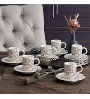 GÜRAL PORSELEN Camelia 12 Parça 6 Kişilik Bone Türk Kahvesi Fincan Takımı - 5605