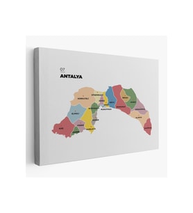 Antalya   İli ve İlçeler Haritası  Dekoratif Kanvas Tablo 1268