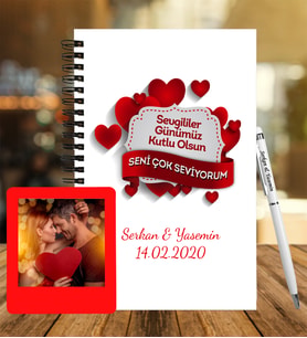 Sevgililer Gününe Özel Ahşap Defter Kalem &  Instagram Çerçeve Hediye Seti 5