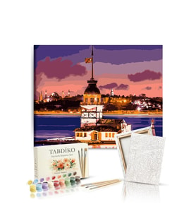 Sayılarla Boyama Seti 40 x 50 cm Tuval Şasesine Gerili Kız Kulesi