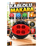 3 Metre 4’lü Kablolu Priz Makara – Kırmızı CE Belgeli
