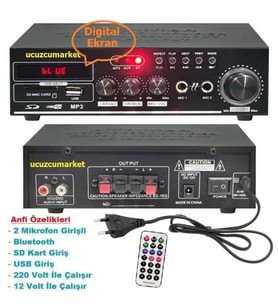 Anfi 110W (Bluetooth USB-SD Kart-Mp3-Çalar-2 mikrofon Giriş-12V/220V)