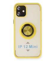 Newface Apple iPhone 12 Mini Kılıf Montreal Yüzüklü Silikon Kapak - Sarı
