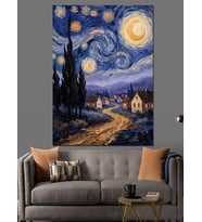 Van Gogh Tarzı Yıldızlı Gece Dekoratif Kanvas - Mdf Ahşap Tablo