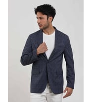 Lacivert Erkek Slim Fit Çizgili Sivri Yaka Ceket
