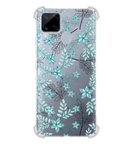 PrintiFy Realme C15 Uyumlu Köşe Korumalı Floral Su Yeşili Tasarımlı Şeffaf Silikon Kılıf