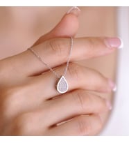 925 Ayar Radyum Kaplama Swarovski Taşlı Damla Gümüş Kolye